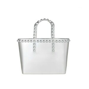 Carmen Sol Jelly Tote Bag Womens Small Silver Excellent Studded Made in Italy